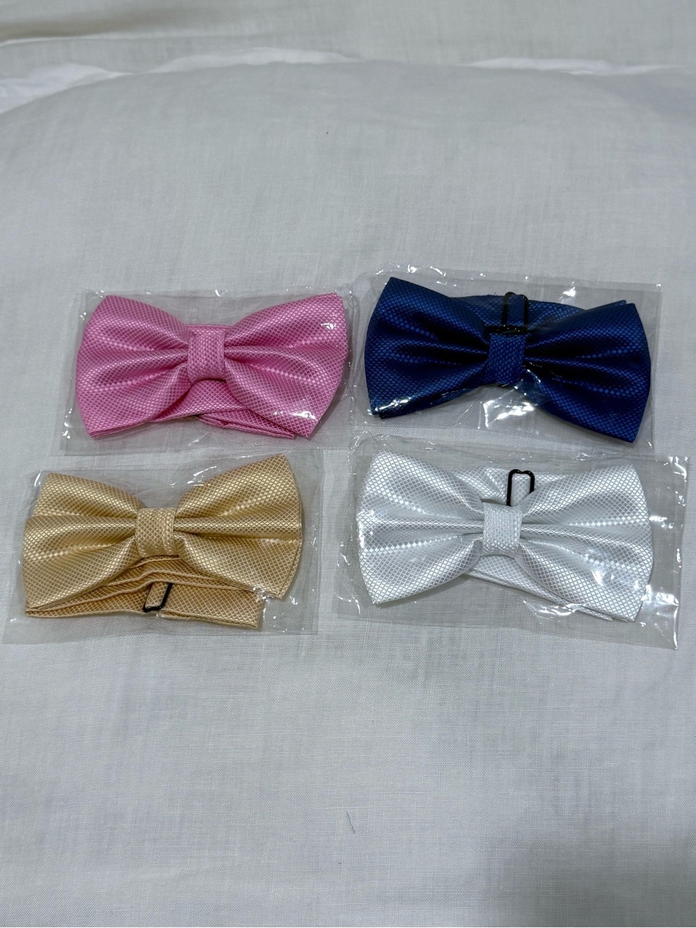 Kids Decorative Bow Ties Set — Pink, Blue, Gold & White Set of 4